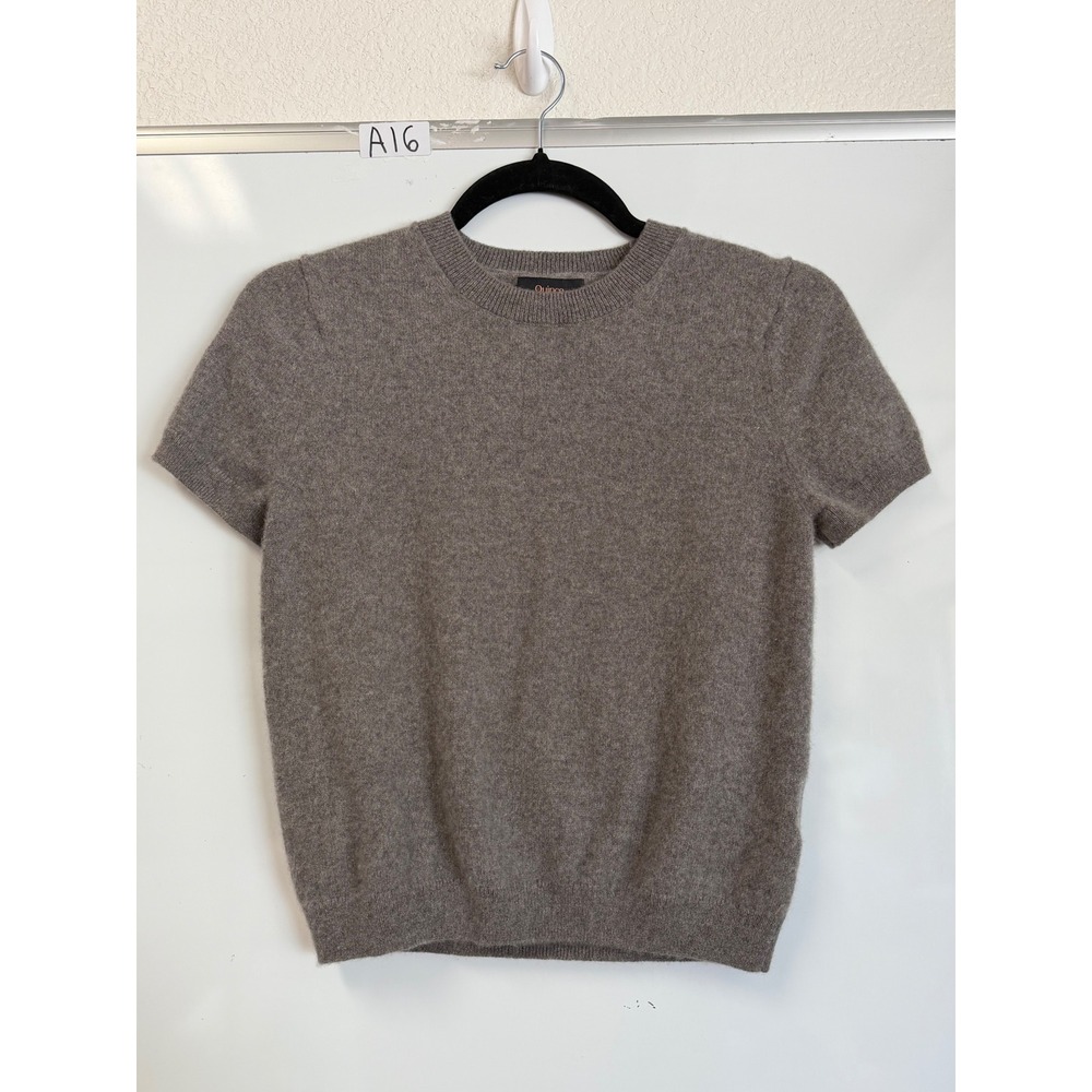 Quince 100% Mongolian Cashmere Short Sleeve Crewneck Sweater Brown Taupe Small